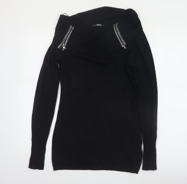 Quiz Women’s Black Cowl Neck Zip Detail Long Sleeve Jumper Size 12