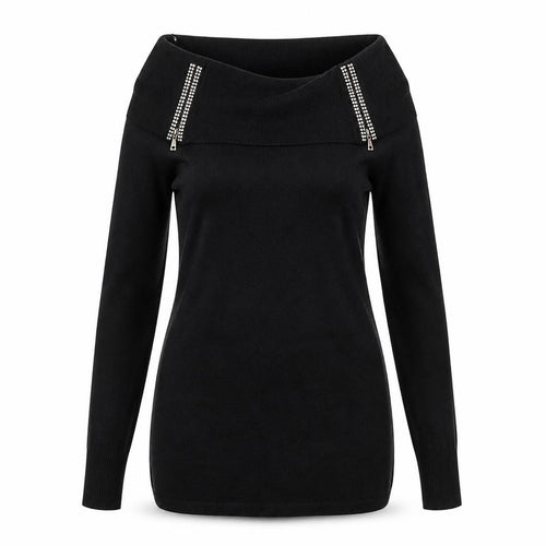 Quiz Women’s Black Cowl Neck Zip Detail Long Sleeve Jumper Size 12