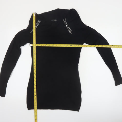 Quiz Women’s Black Cowl Neck Zip Detail Long Sleeve Jumper Size 12