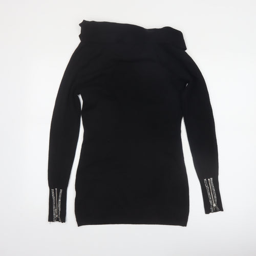 Quiz Women’s Black Cowl Neck Zip Detail Long Sleeve Jumper Size 12