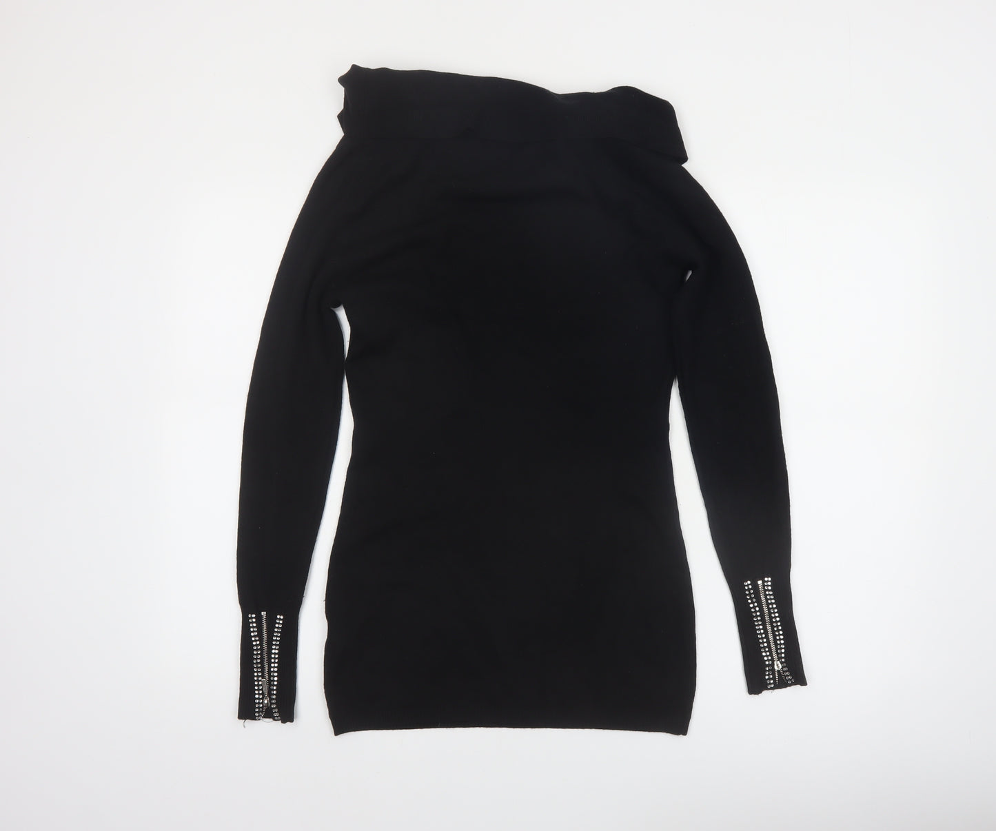 Quiz Women’s Black Cowl Neck Zip Detail Long Sleeve Jumper Size 12