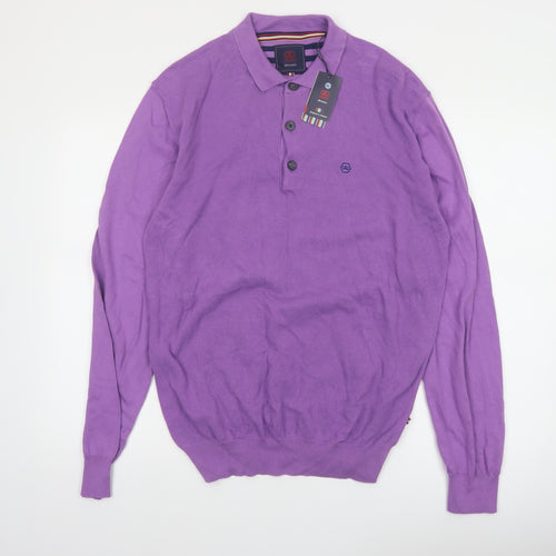 André Mens Purple XL Long Sleeve 100% Cotton Polo Shirt