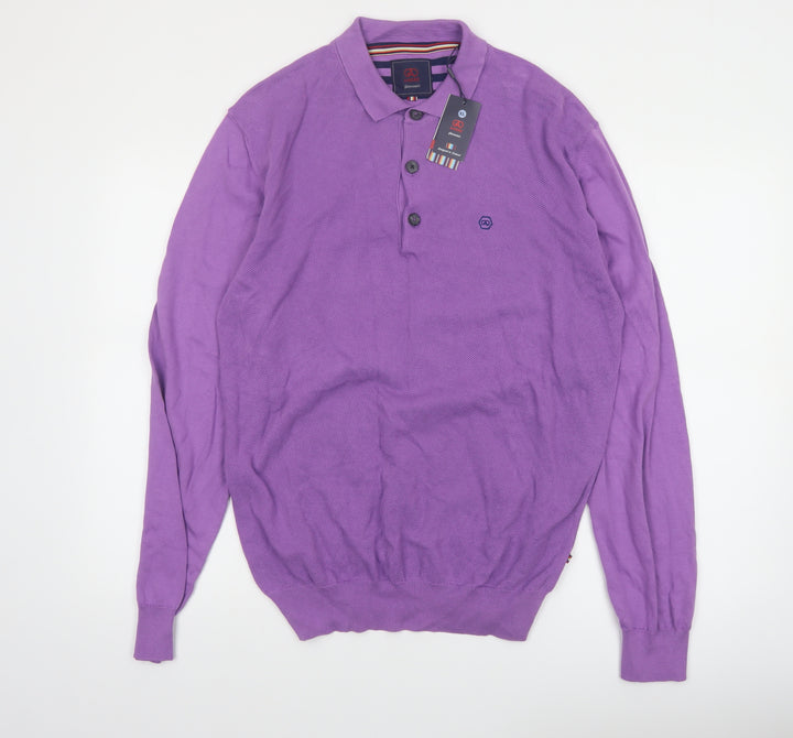 André Mens Purple XL Long Sleeve 100% Cotton Polo Shirt