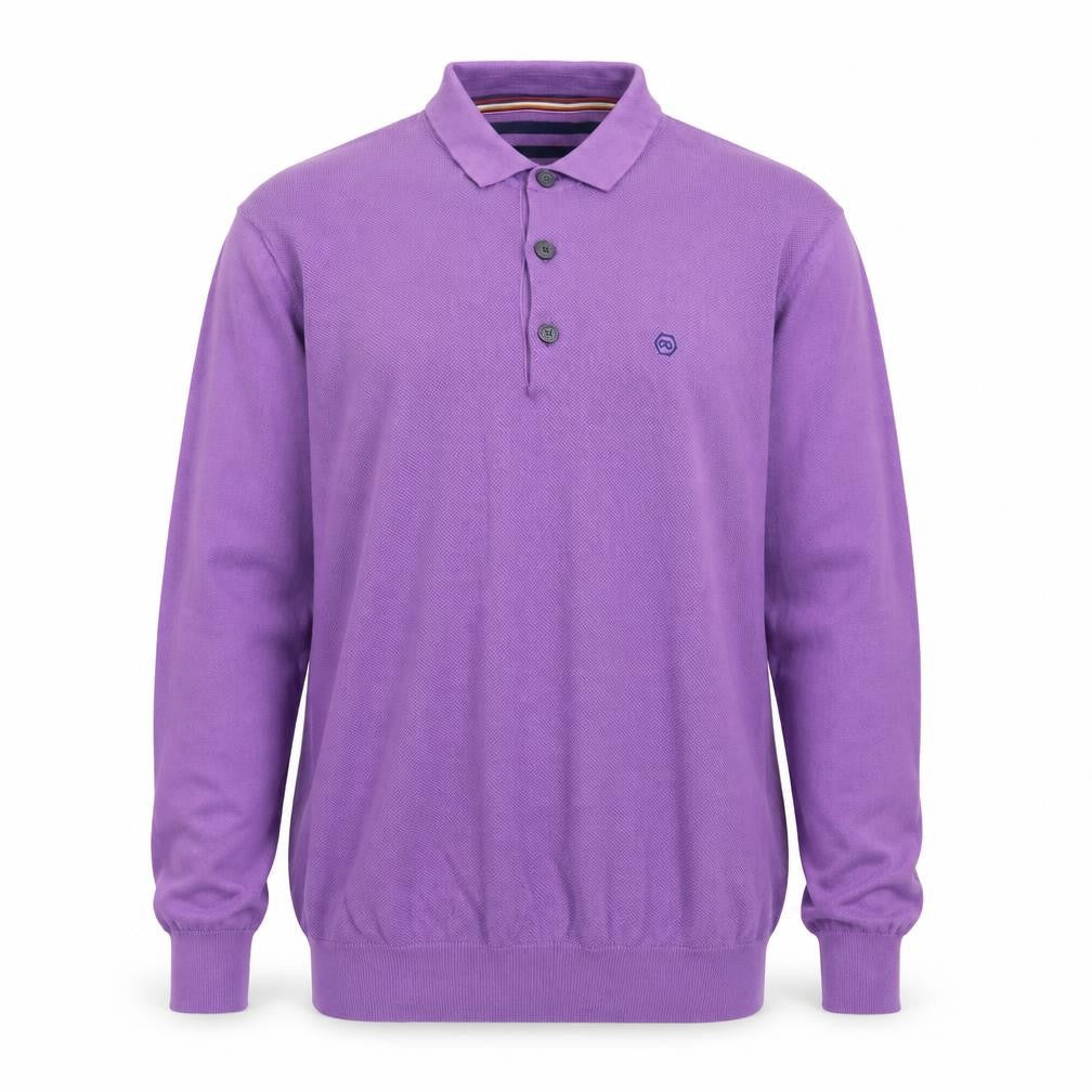 André Mens Purple XL Long Sleeve 100% Cotton Polo Shirt