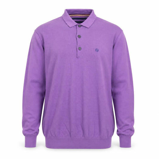 André Mens Purple XL Long Sleeve 100% Cotton Polo Shirt