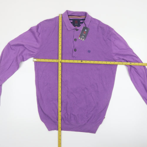 André Mens Purple XL Long Sleeve 100% Cotton Polo Shirt