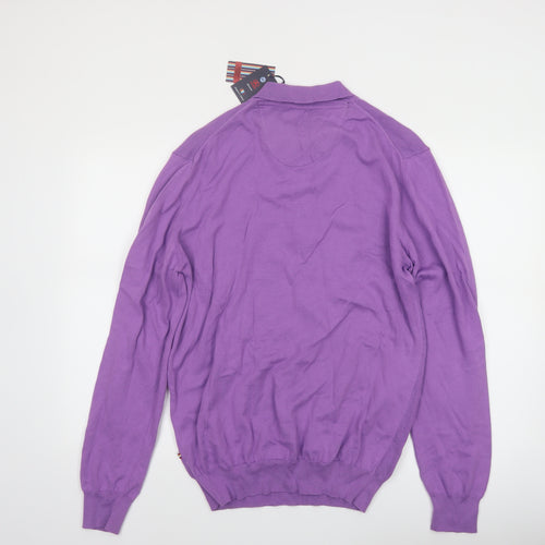 André Mens Purple XL Long Sleeve 100% Cotton Polo Shirt