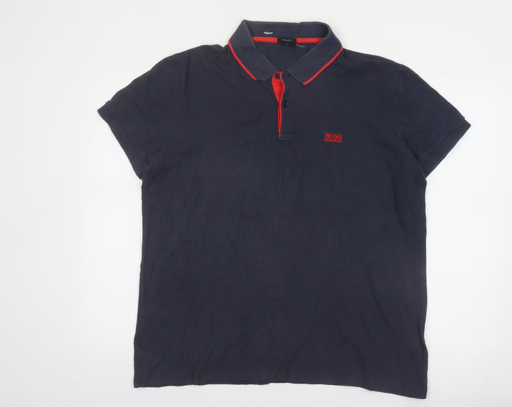 Hugo Boss Men's Blue Regular Fit Cotton Polo Shirt XL
