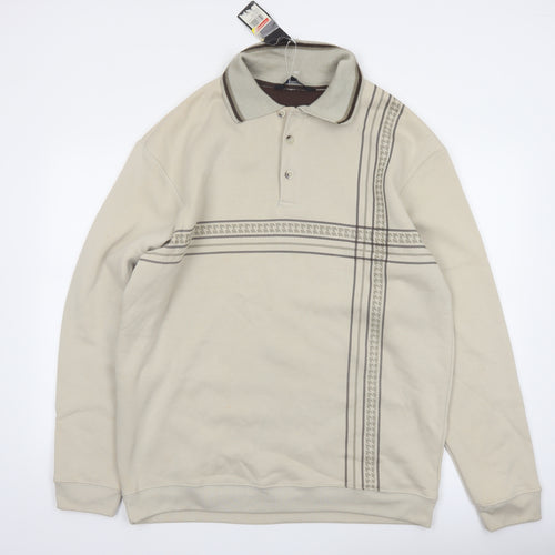 Vintage Men's Beige Collared XL Henley Sweatshirt