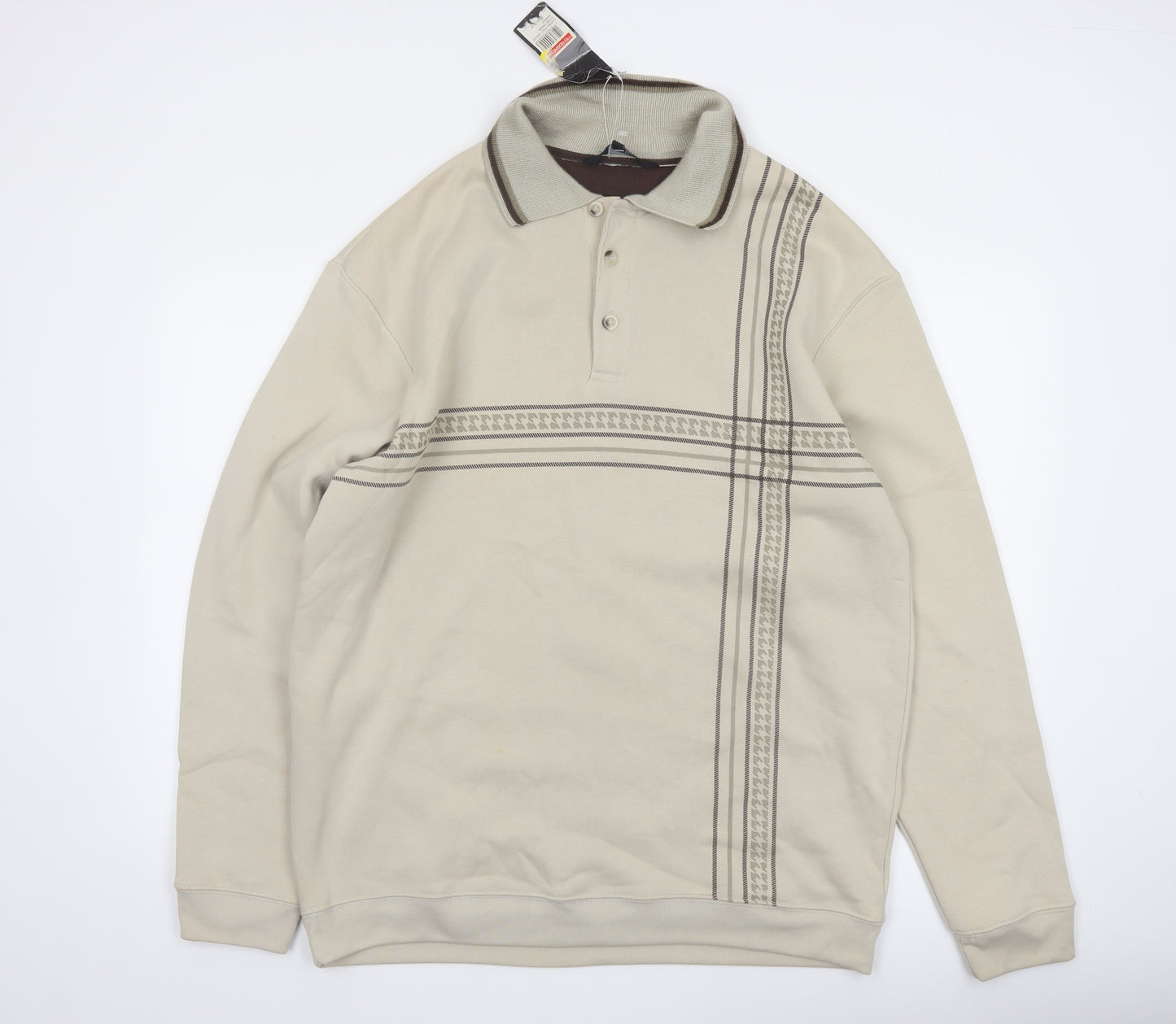 Vintage Men's Beige Collared XL Henley Sweatshirt