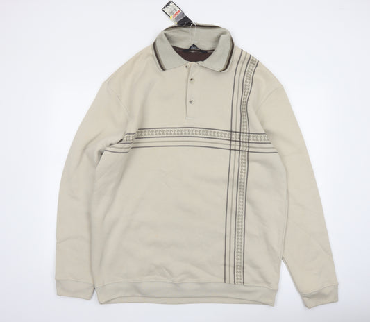 Vintage Men's Beige Collared XL Henley Sweatshirt