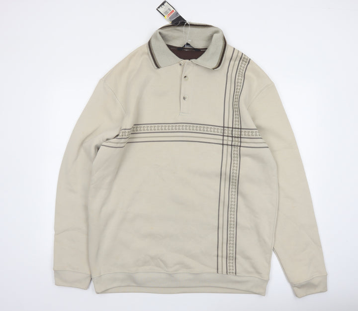 Vintage Men's Beige Collared XL Henley Sweatshirt