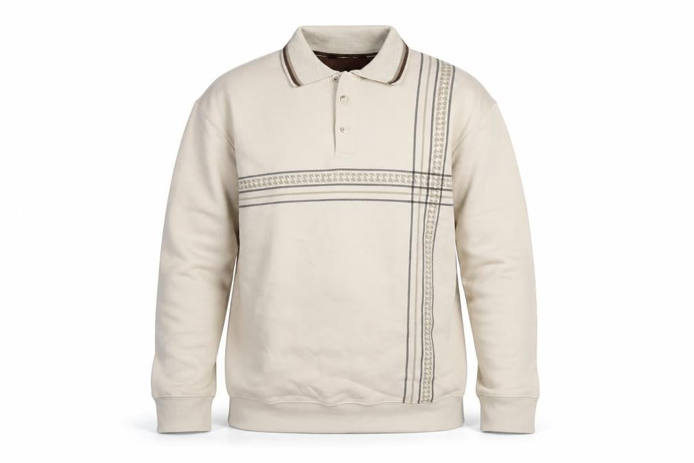 Front view of Vintage Men's Beige Collared XL Henley Sweatshirt