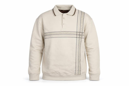 Vintage Men's Beige Collared XL Henley Sweatshirt