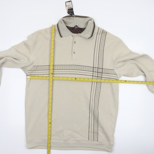 Vintage Men's Beige Collared XL Henley Sweatshirt
