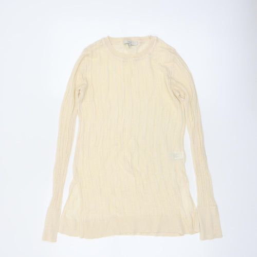 Next Women Beige Knit Long Sleeve Basic Crew Neck Top Size 10
