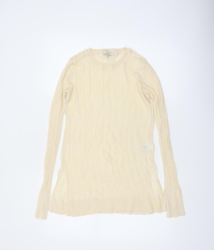 Next Women Beige Knit Long Sleeve Basic Crew Neck Top Size 10