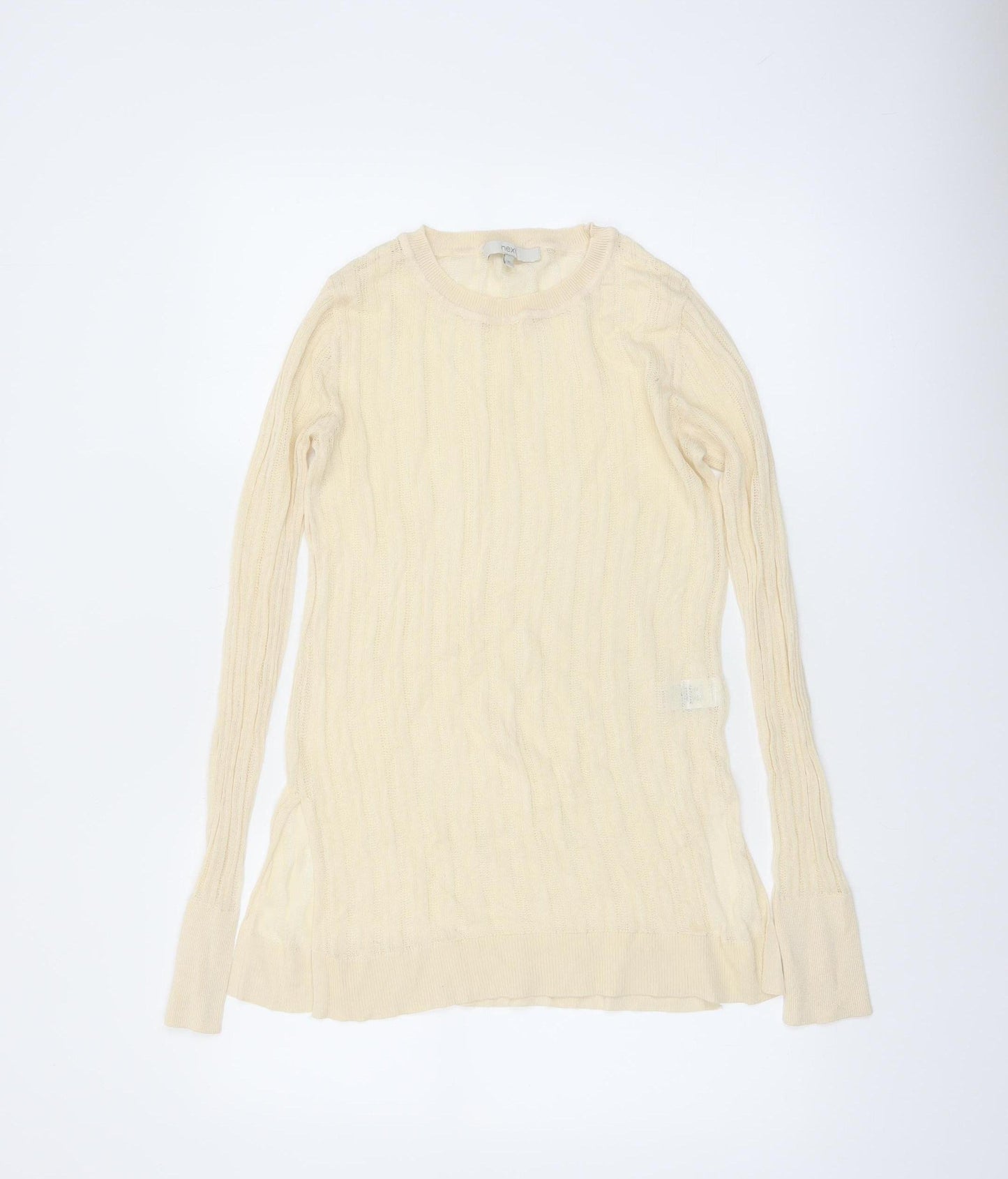 Next Women Beige Knit Long Sleeve Basic Crew Neck Top Size 10