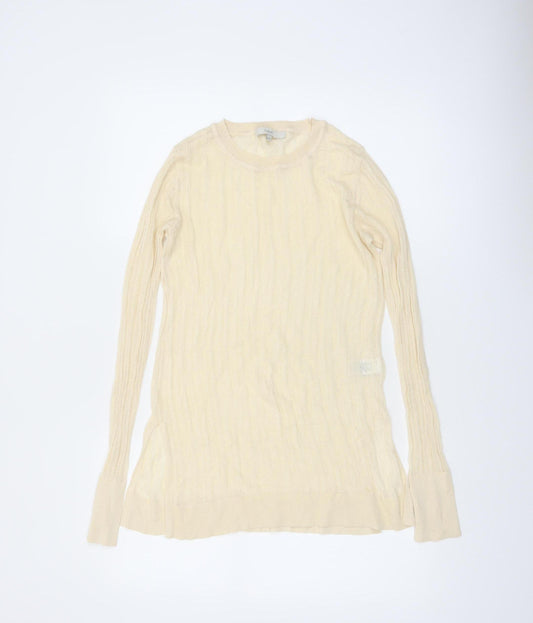 Next Women Beige Knit Long Sleeve Basic Crew Neck Top Size 10