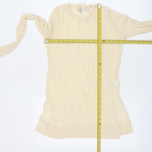 Next Women Beige Knit Long Sleeve Basic Crew Neck Top Size 10