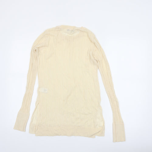 Next Women Beige Knit Long Sleeve Basic Crew Neck Top Size 10