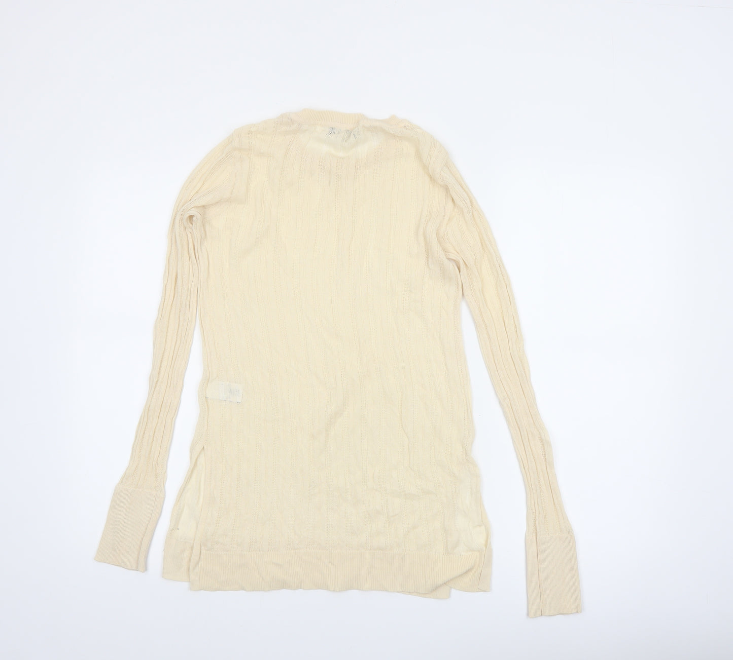 Next Women Beige Knit Long Sleeve Basic Crew Neck Top Size 10