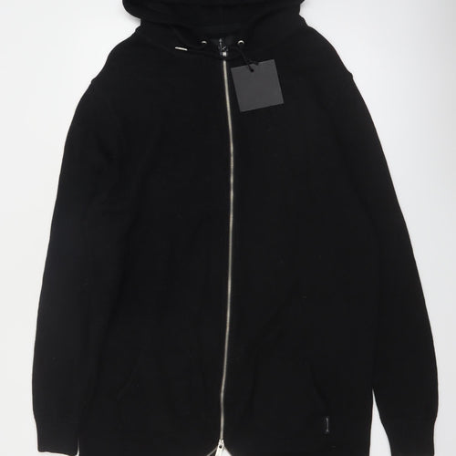 N1SQ Men's Black XL Full Zip Cotton Hoodie with Drawstring