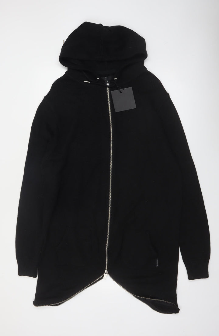 N1SQ Men's Black XL Full Zip Cotton Hoodie with Drawstring