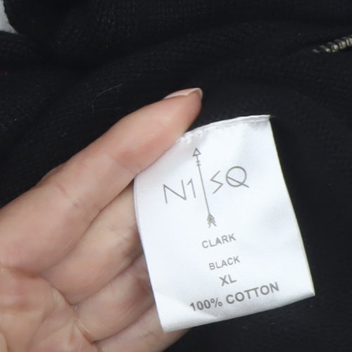 N1SQ Men's Black XL Full Zip Cotton Hoodie with Drawstring