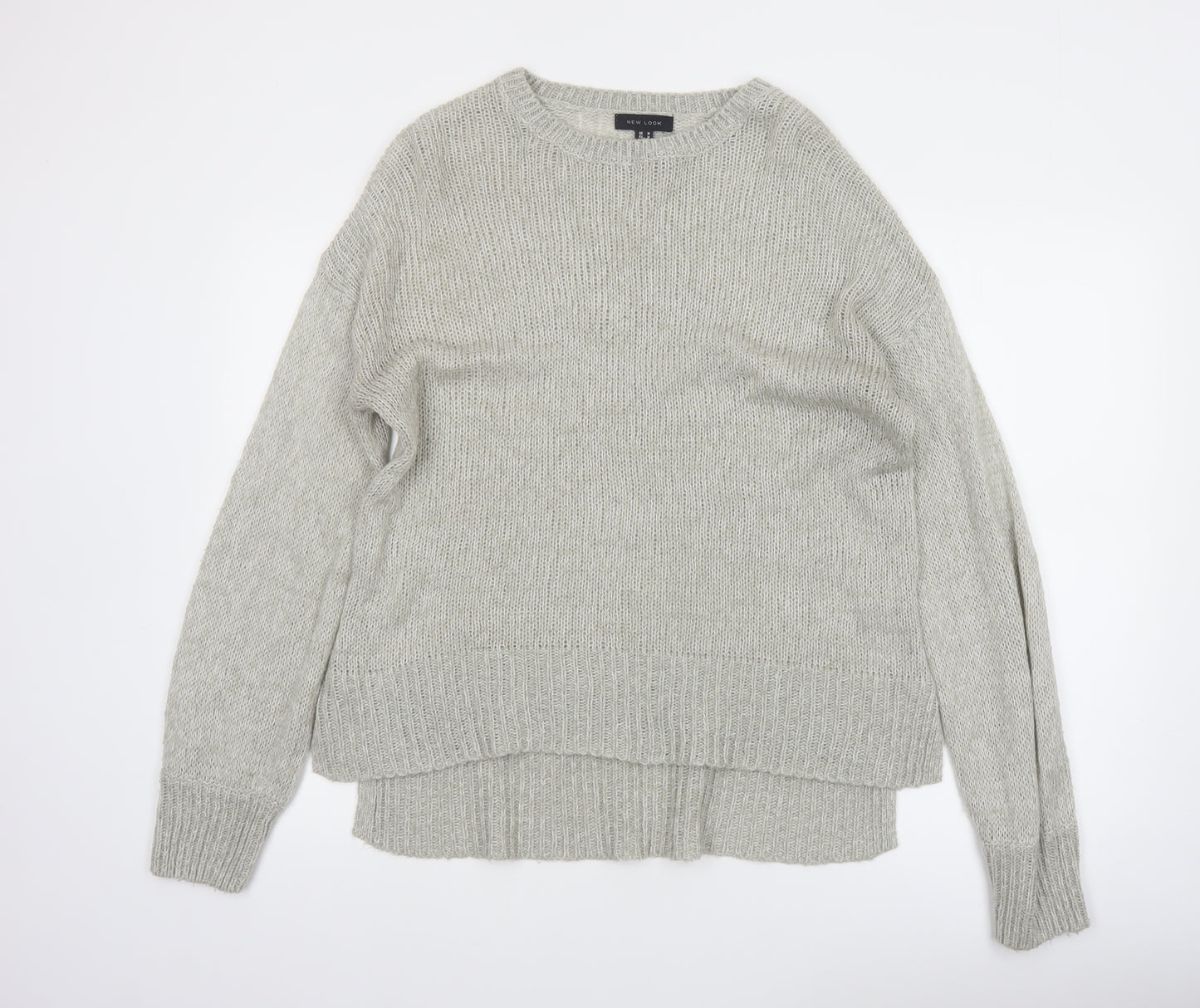 New Look Women Grey Knit Acrylic Crew Neck Pullover Jumper Size M