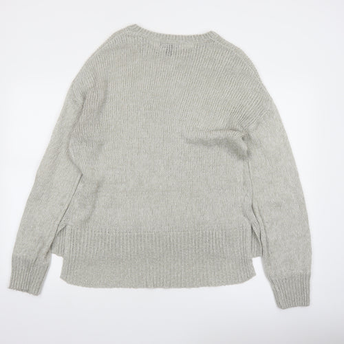 New Look Women Grey Knit Acrylic Crew Neck Pullover Jumper Size M