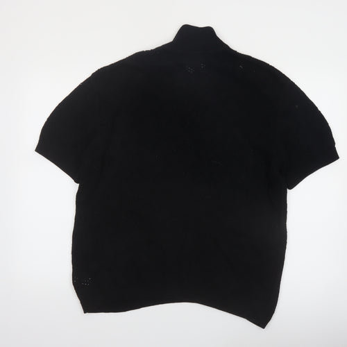 H&M Men's Black Relaxed Fit Cotton Short Sleeve Henley Jumper M