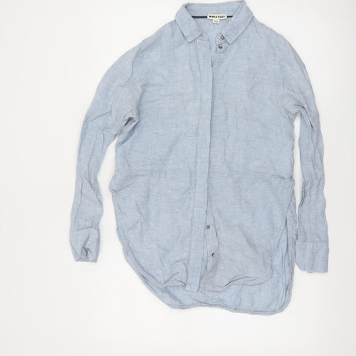 Whistles Women Blue Linen Long Sleeve Collared Button-Up Shirt UK 4