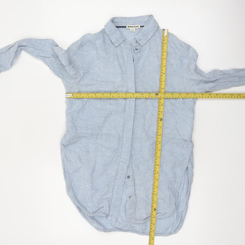 Whistles Women Blue Linen Long Sleeve Collared Button-Up Shirt UK 4