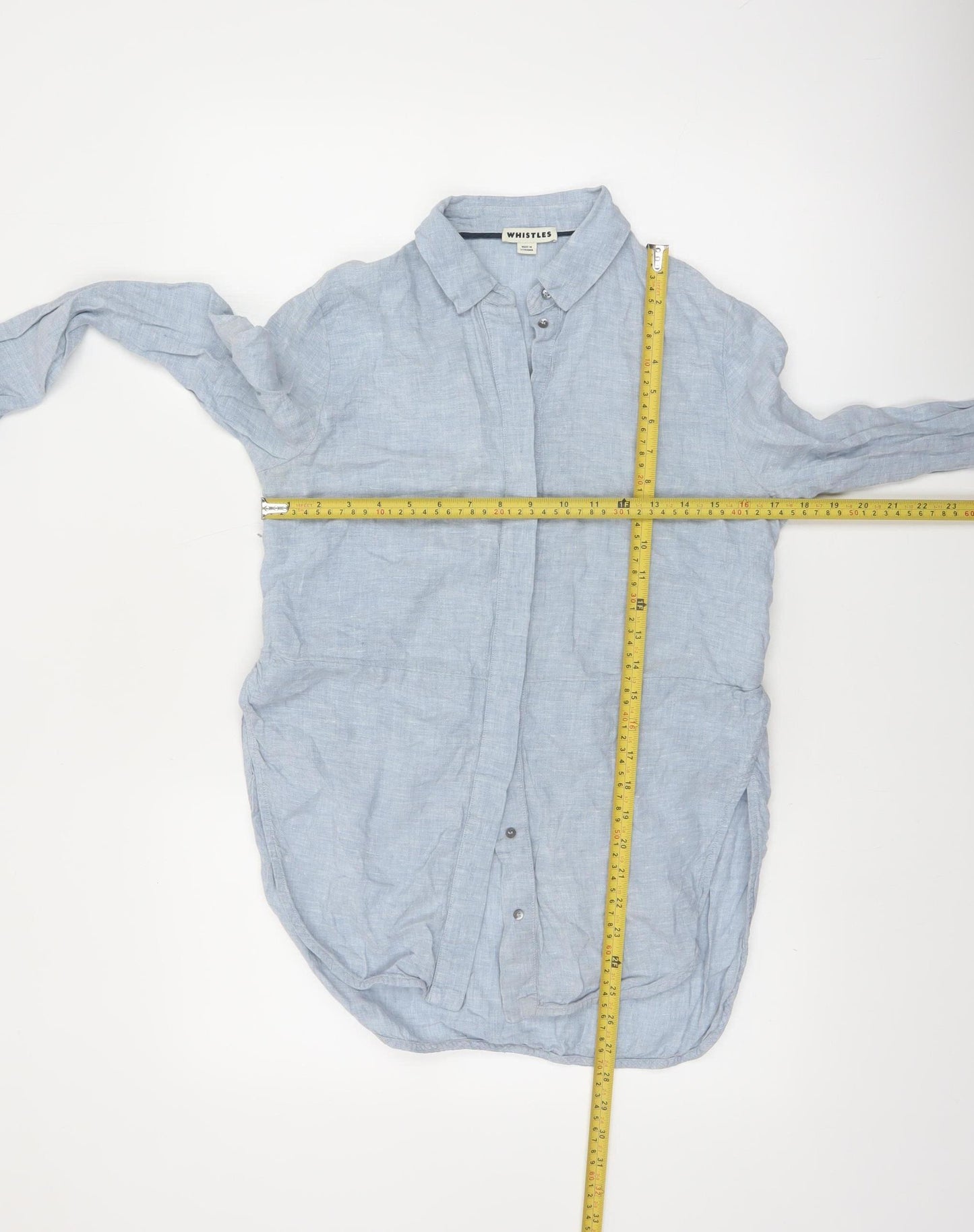 Whistles Women Blue Linen Long Sleeve Collared Button-Up Shirt UK 4