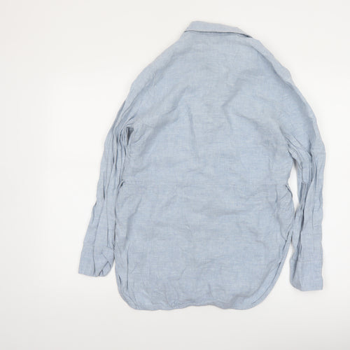 Whistles Women Blue Linen Long Sleeve Collared Button-Up Shirt UK 4