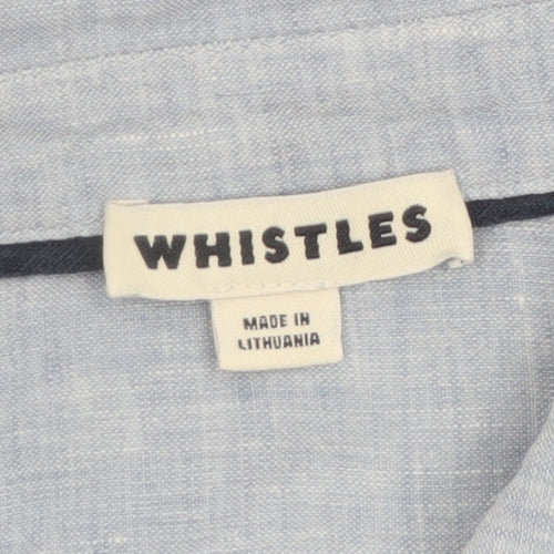 Whistles Women Blue Linen Long Sleeve Collared Button-Up Shirt UK 4