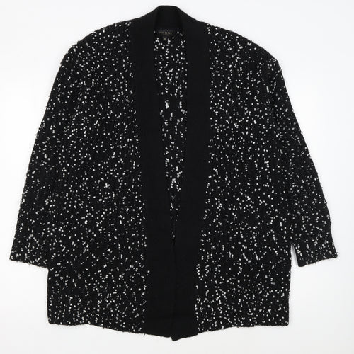 Ted Baker Women's Black White Cardigan S Open-Knit Bouclé Relaxed