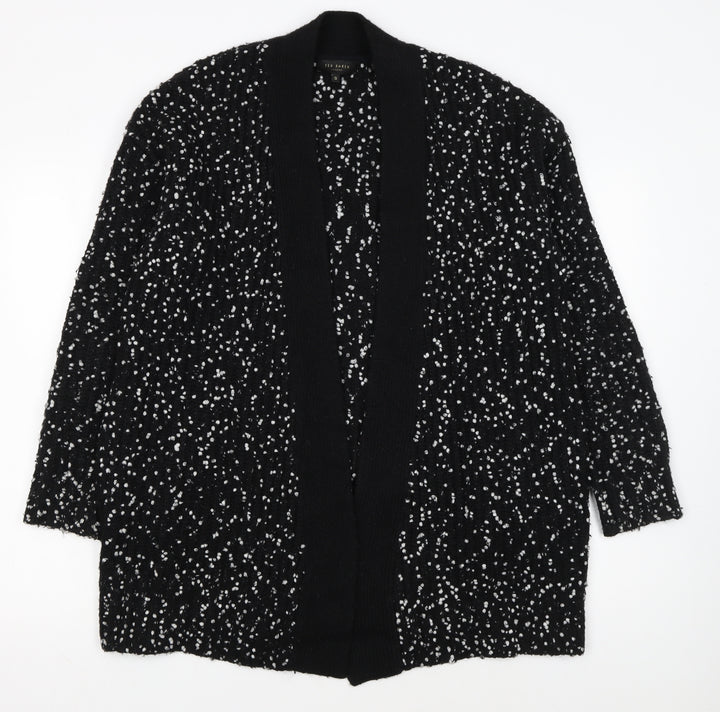 Ted Baker Women's Black White Cardigan S Open-Knit Bouclé Relaxed
