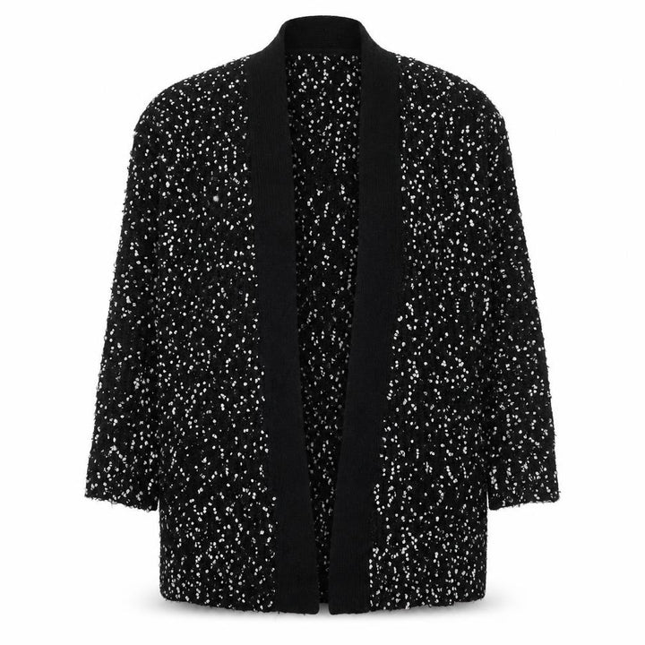 Ted Baker Women's Black White Cardigan S Open-Knit Bouclé Relaxed