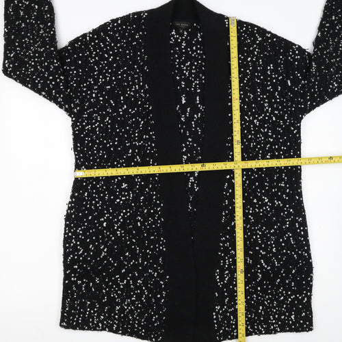 Ted Baker Women's Black White Cardigan S Open-Knit Bouclé Relaxed