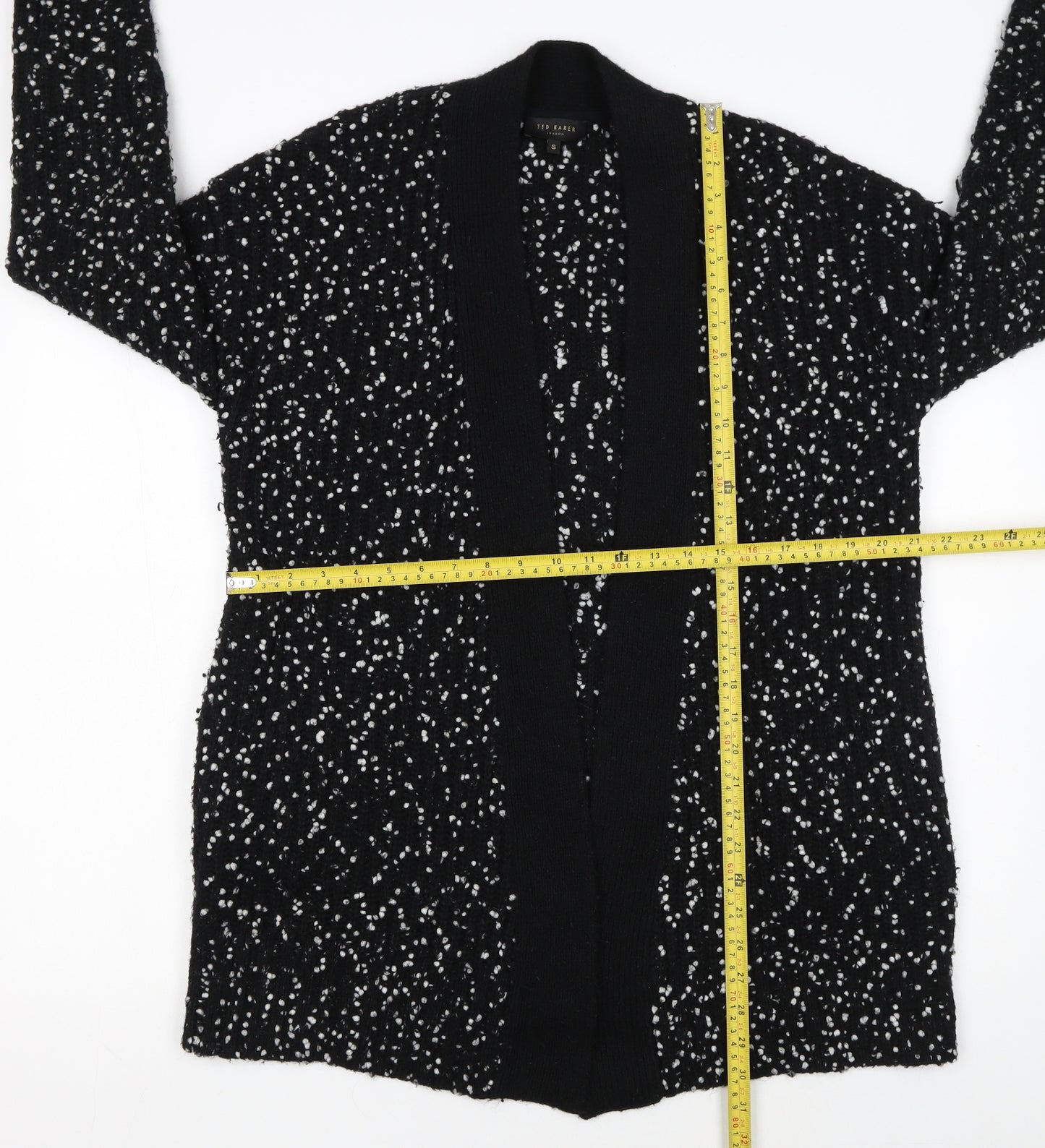 Ted Baker Women's Black White Cardigan S Open-Knit Bouclé Relaxed