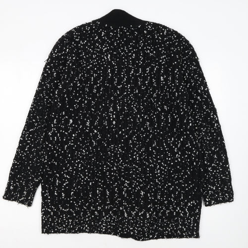 Ted Baker Women's Black White Cardigan S Open-Knit Bouclé Relaxed