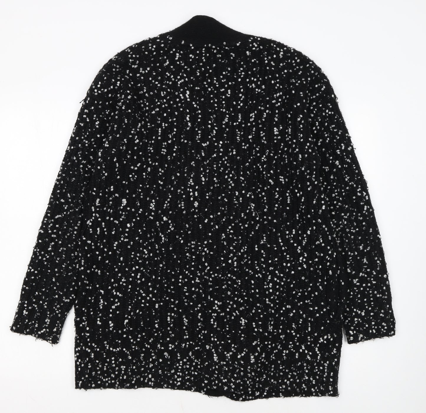 Ted Baker Women's Black White Cardigan S Open-Knit Bouclé Relaxed