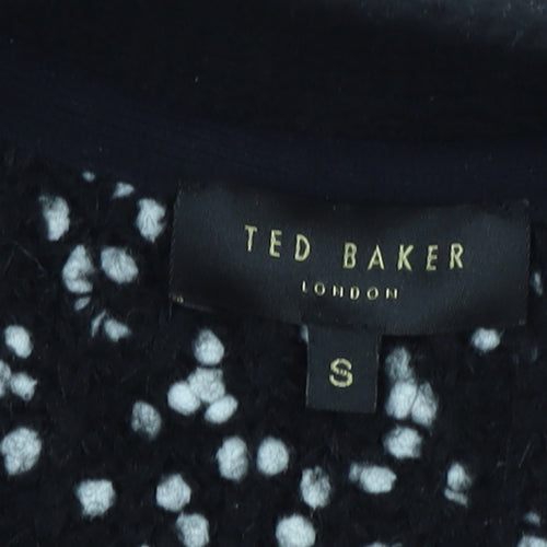 Ted Baker Women's Black White Cardigan S Open-Knit Bouclé Relaxed