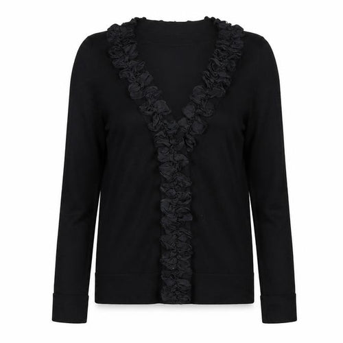 Coast Womens Black Size 10 Ruffle V-Neck Long Sleeve Cardigan