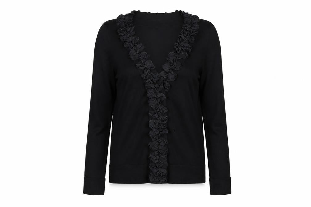 Coast Womens Black Size 10 Ruffle V-Neck Long Sleeve Cardigan