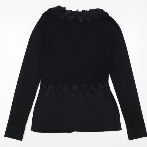 Coast Womens Black Size 10 Ruffle V-Neck Long Sleeve Cardigan