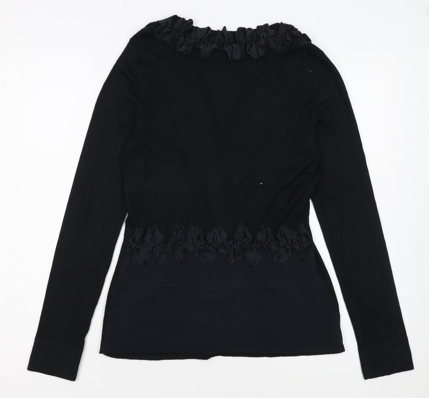 Coast Womens Black Size 10 Ruffle V-Neck Long Sleeve Cardigan