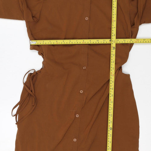 Boohoo Women Brown Size 16 Long Sleeve Collared Shirt Dress